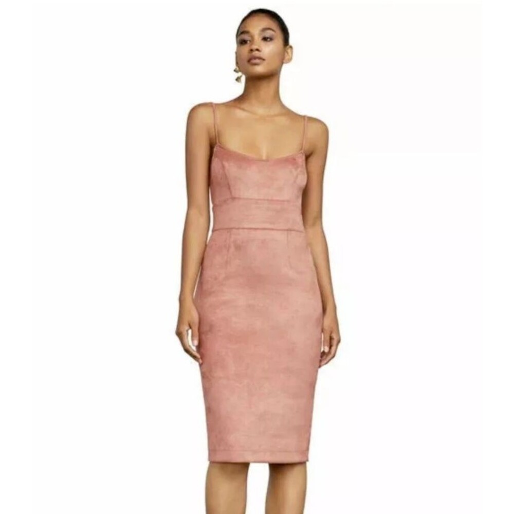 BCBG Maxazria Alese faux Suede Pink Slip Dress Formfit Sexy sz XS / 2 Dollcore